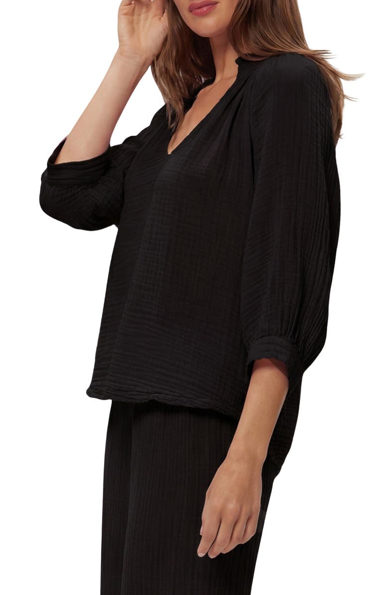 Michael Stars Kali Ruffle Neck Top, Alternate, color, Black