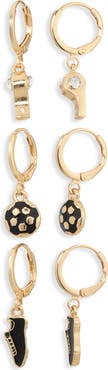 Leith Set of 3 Soccer Charm Hoop Earrings