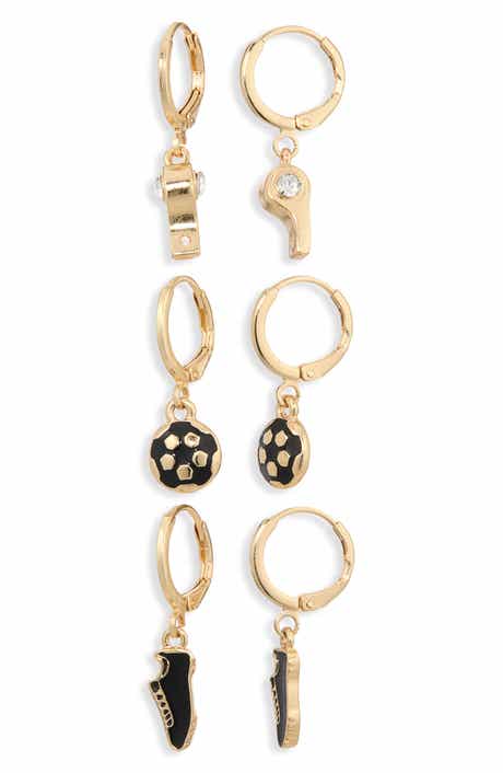 Leith Set of 3 Soccer Charm Hoop Earrings