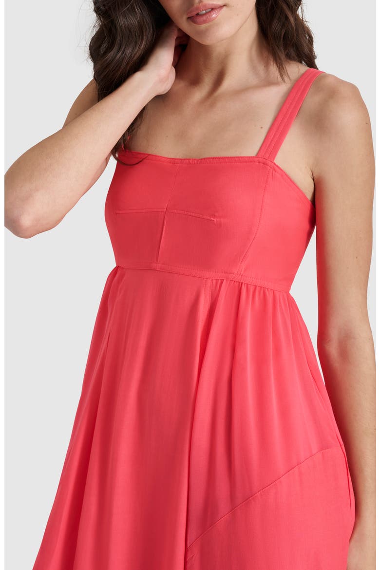 Paneled Mixed Media Midi Dress, Alternate, color, BEACH CORAL