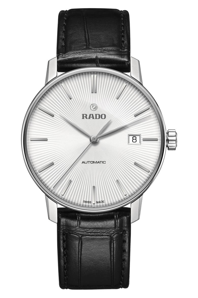 Coupole Classic Automatic Leather Strap Watch, 38mm, Main, color, BLACK