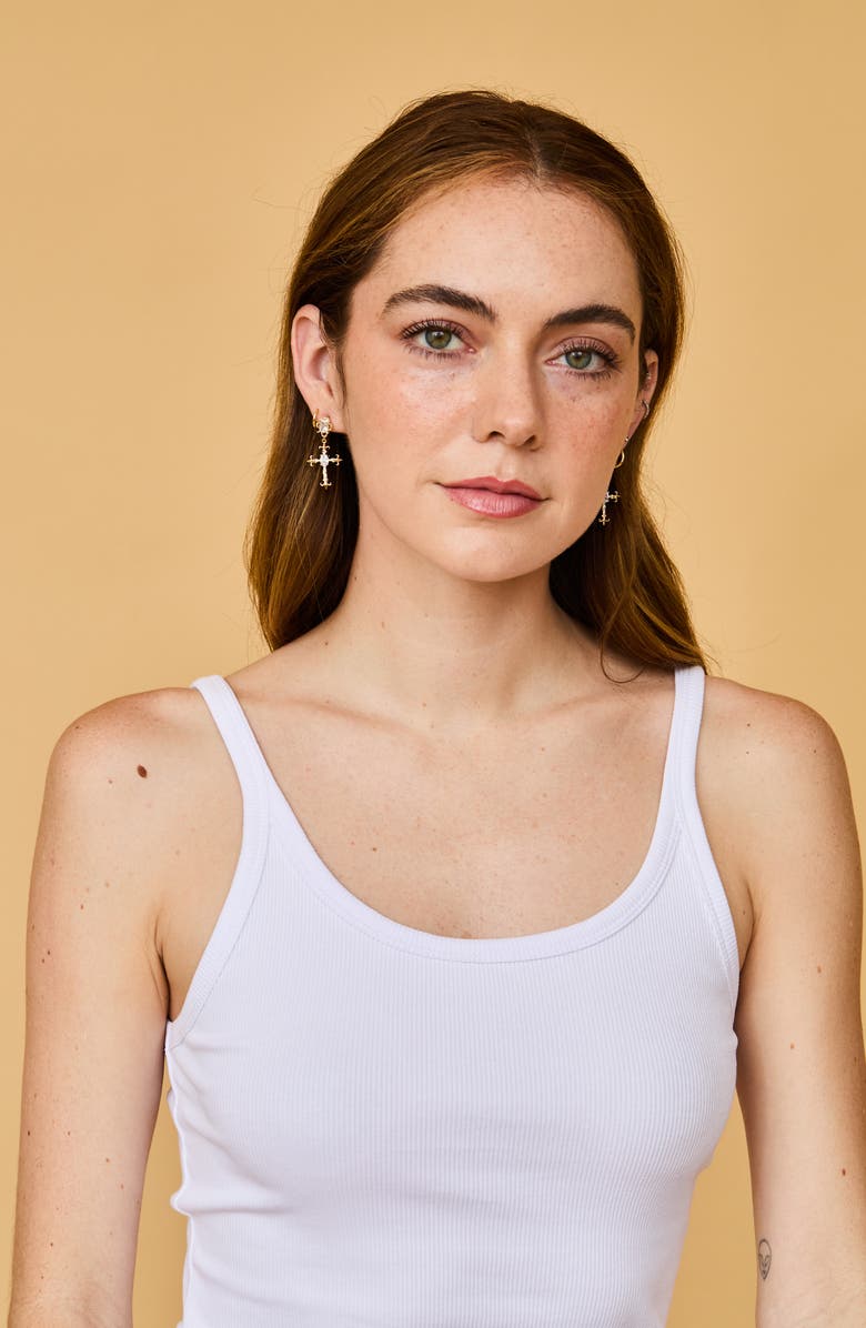 Petit Moments Casper Crystal Cross Drop Earrings, Alternate, color,