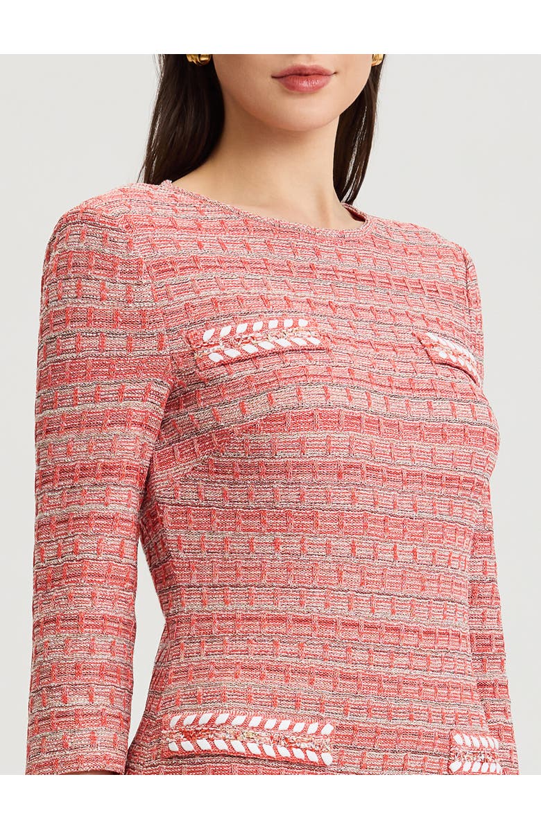 Misook Whipstitch Tweed Knit Sheath Dress, Alternate, color, Cherry Ember/Biscotti/Black