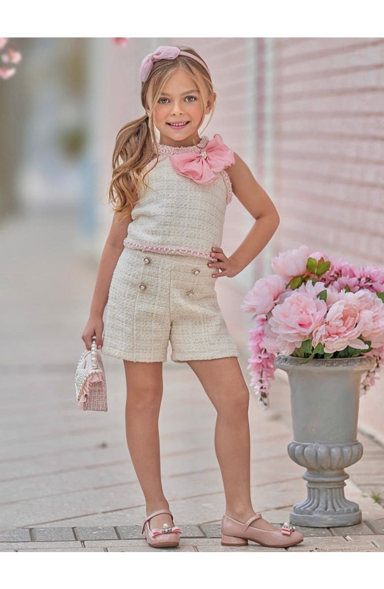 Mia Belle Girls Girls Confident Little Diva Halter Tweed Top and Short Set, Alternate, color, Ivory
