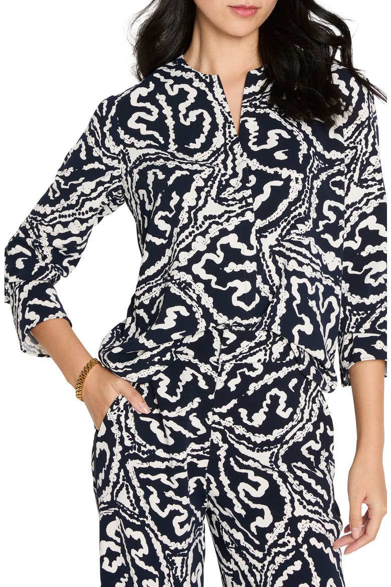 Indigo Leaf Double Crepe Button-Up Shirt, Main, color, INDIGO MULTI