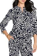 NIC+ZOE Indigo Leaf Double Crepe Button-Up Shirt