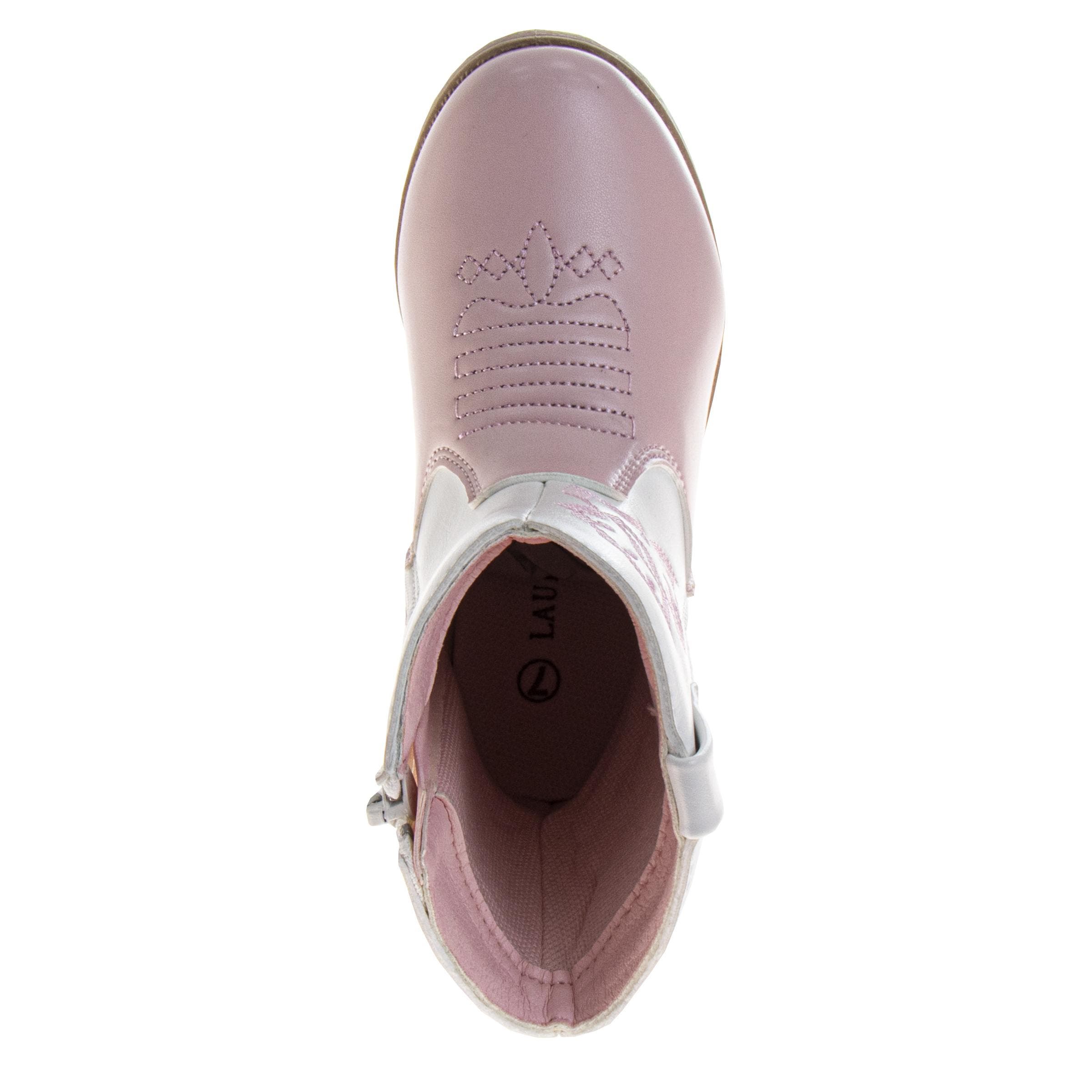 Laura Ashley Girls' Western Boots  Stylish TwoTone with Embroidered Detail, Alternate, color, White/Pink