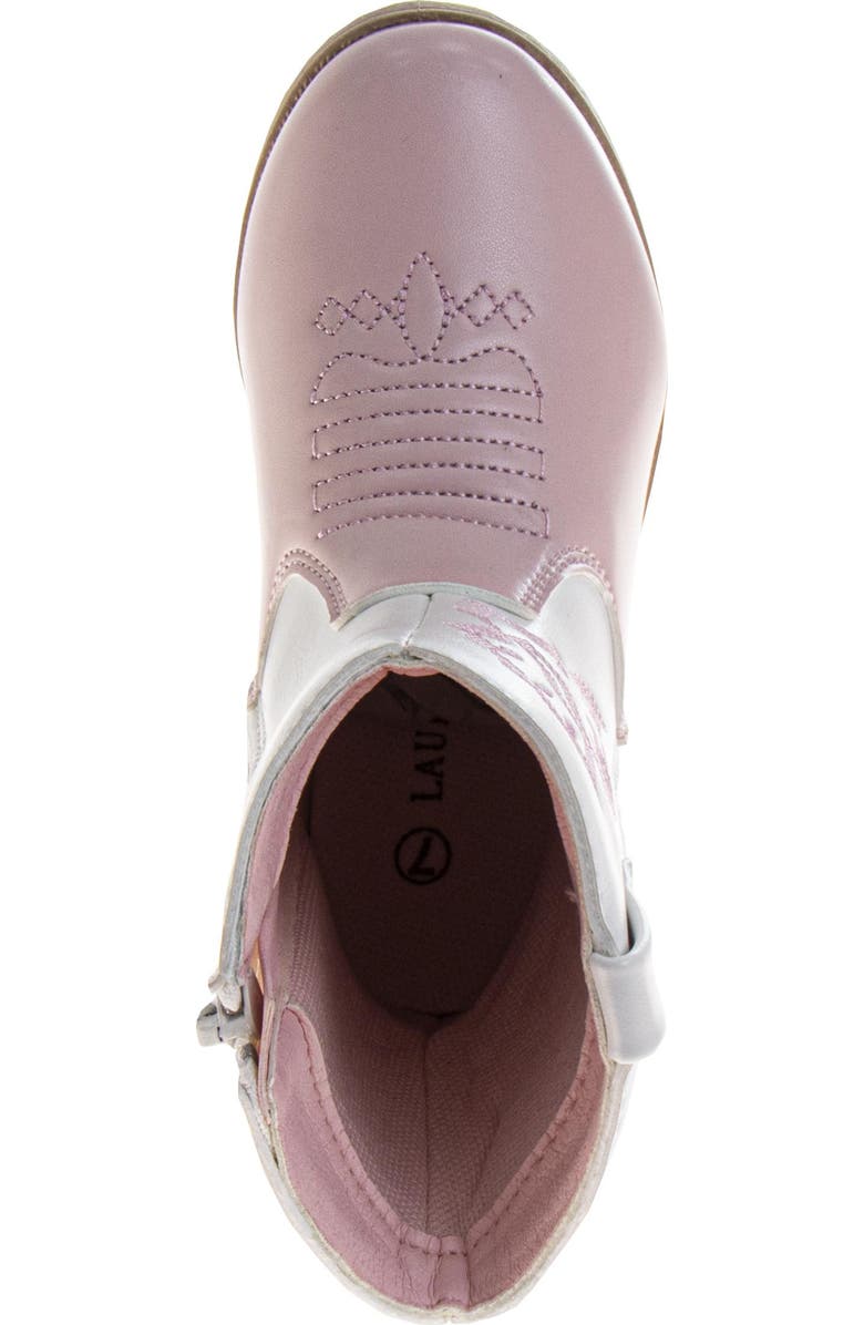 Laura Ashley Girls' Western Boots Stylish TwoTone with Embroidered Detail, Alternate, color, White/Pink