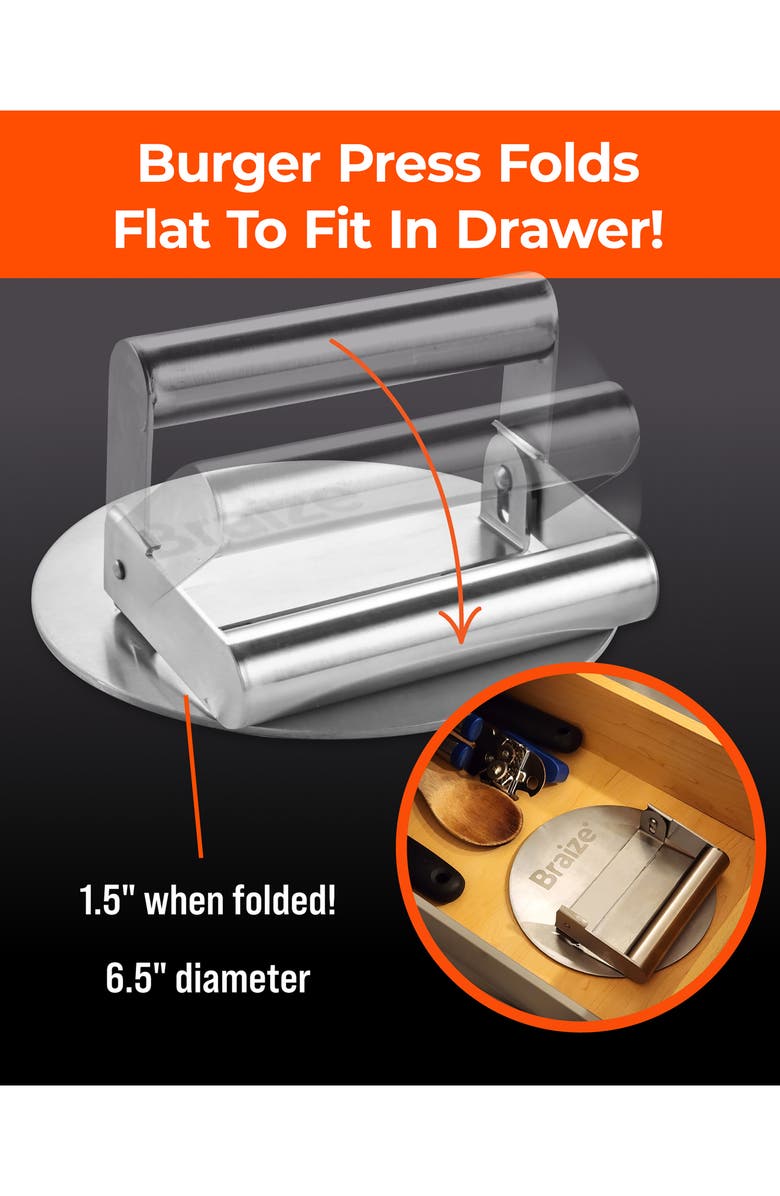 Braize Smash Burger Press Kit, Alternate, color, Stainless Steel