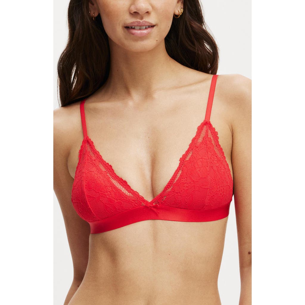 Cotton On Body Everyday Lace Triangle Padded Bralette In Raspberry