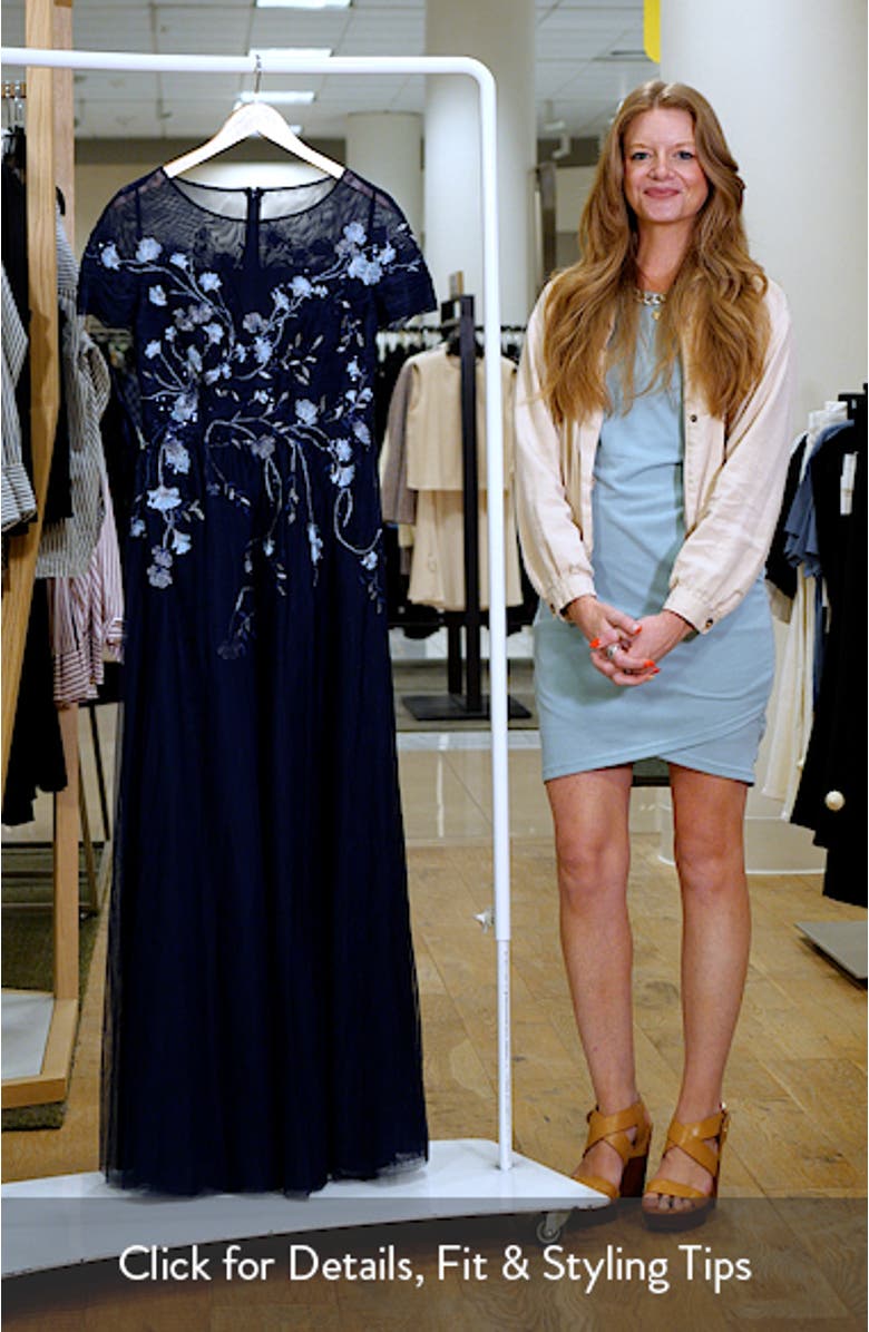 Embroidered Sequin Floral Bodice Mesh Gown, sales video thumbnail