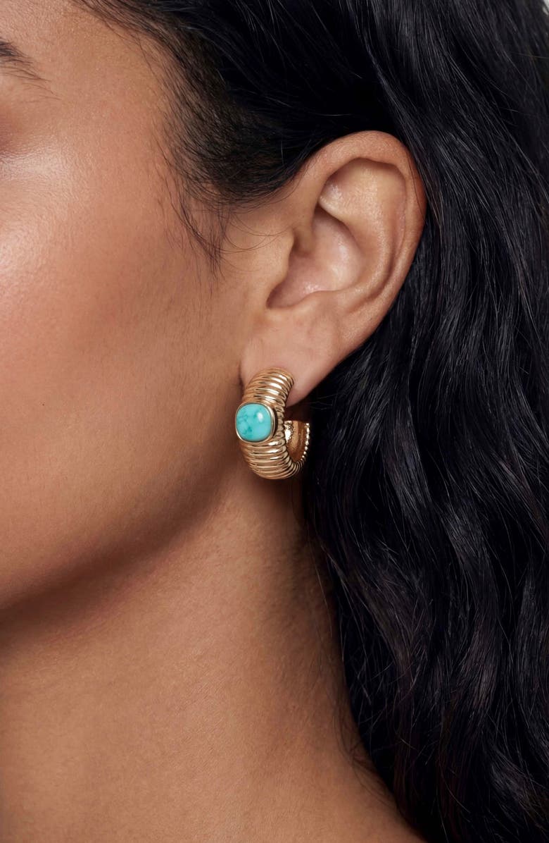 Ettika Semiprecious Stone Hoop Earrings, Alternate, color, Turquoise/ Gold