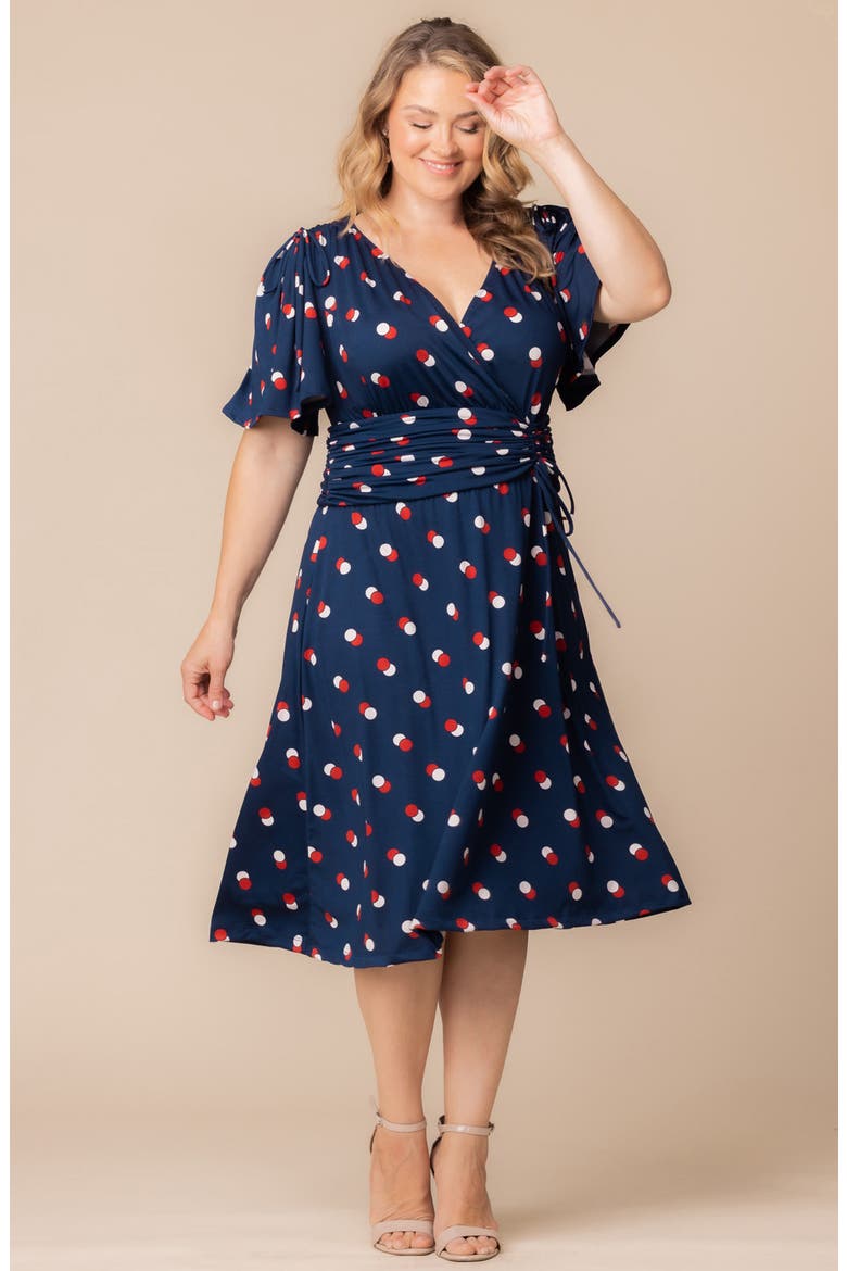Jemma Ruched Tie Dress, Alternate, color, NAVY DOT DUO