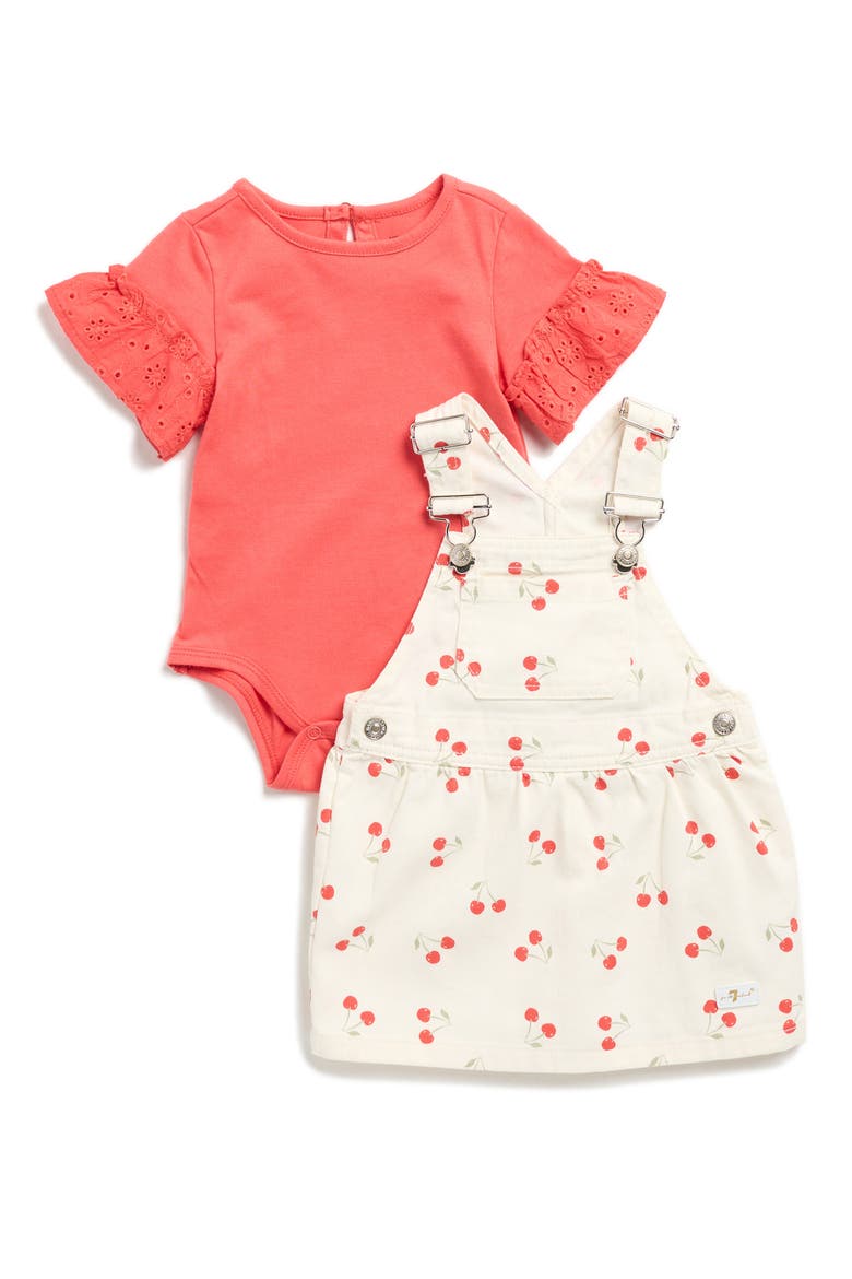 Ruffle Bodysuit & Denim Dress Set, Main, color, CAYENNE