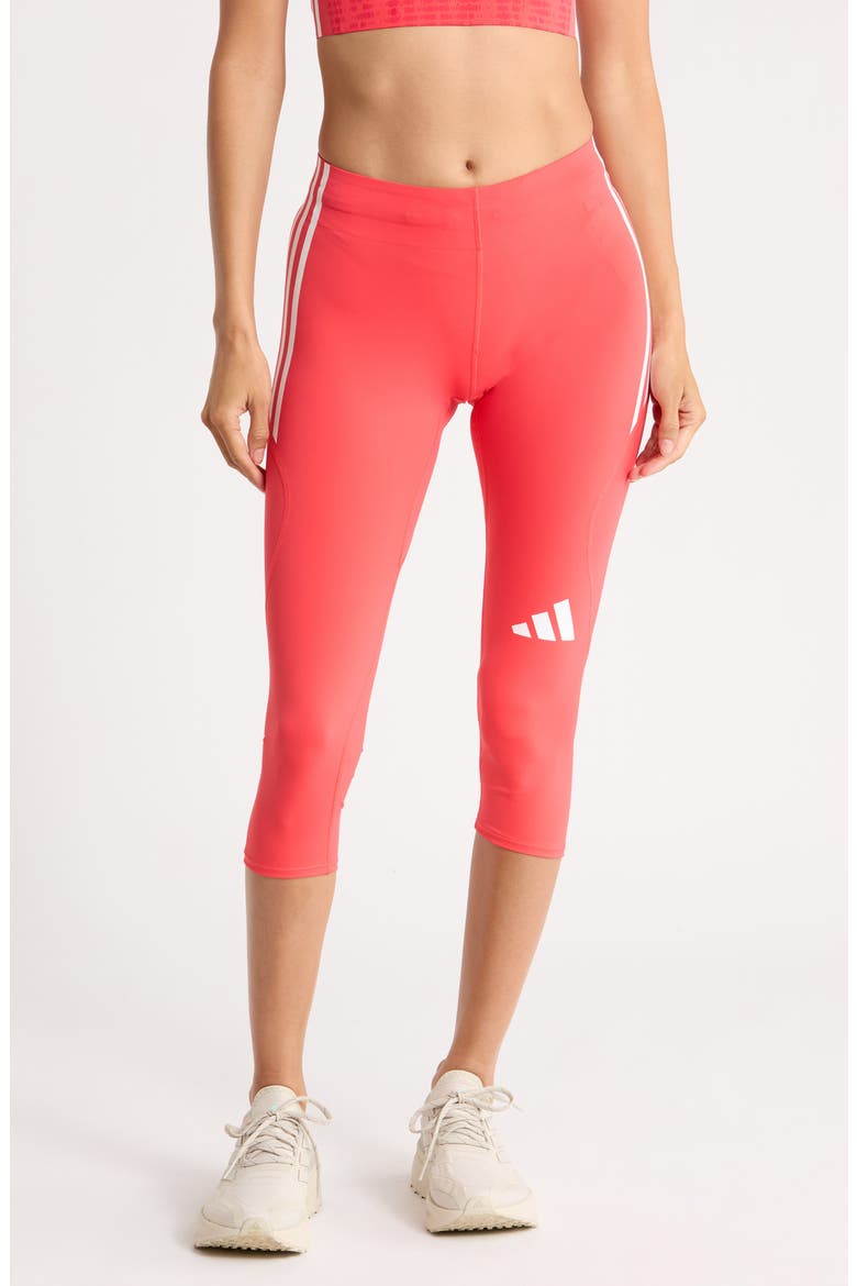 3-Stripes 3/4 Leggings, Main, color, SEMI LUCID RED/
