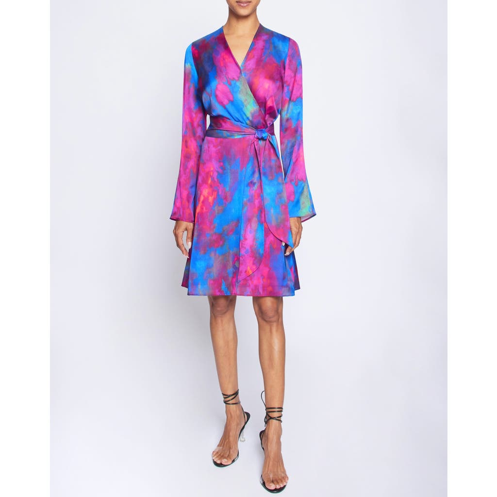 Santorelli Kayden Abstract-print Faux Wrap Dress In Magenta Multi