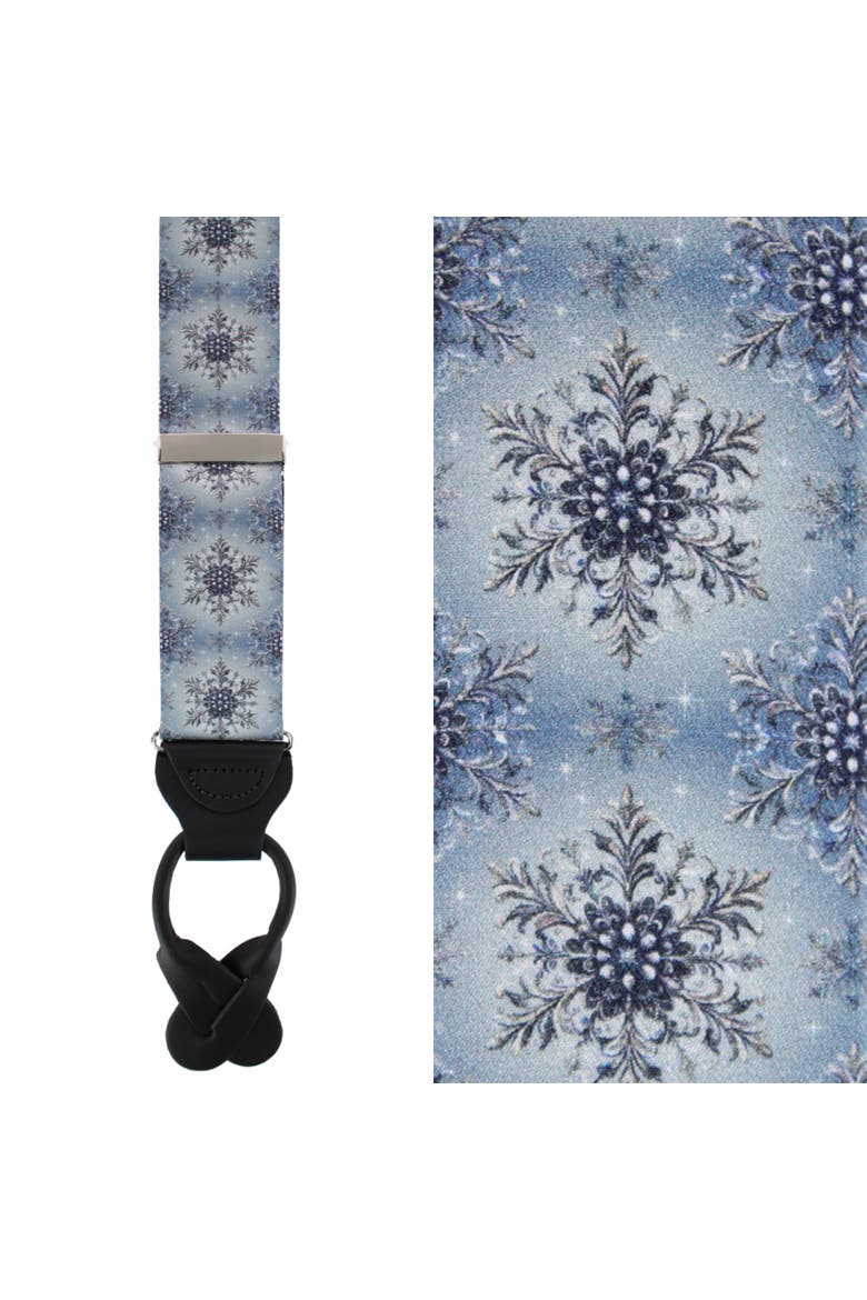 Big and Tall Clarence The Classy Snowflake Silk Holiday Button End Brace, Main, color, Light Blue