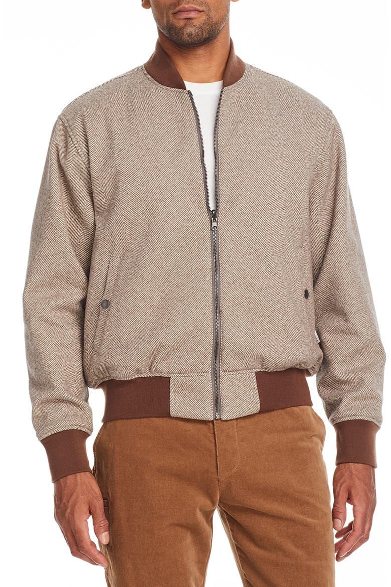 Herringbone Reversible Bomber Jacket, Main, color, BROWN