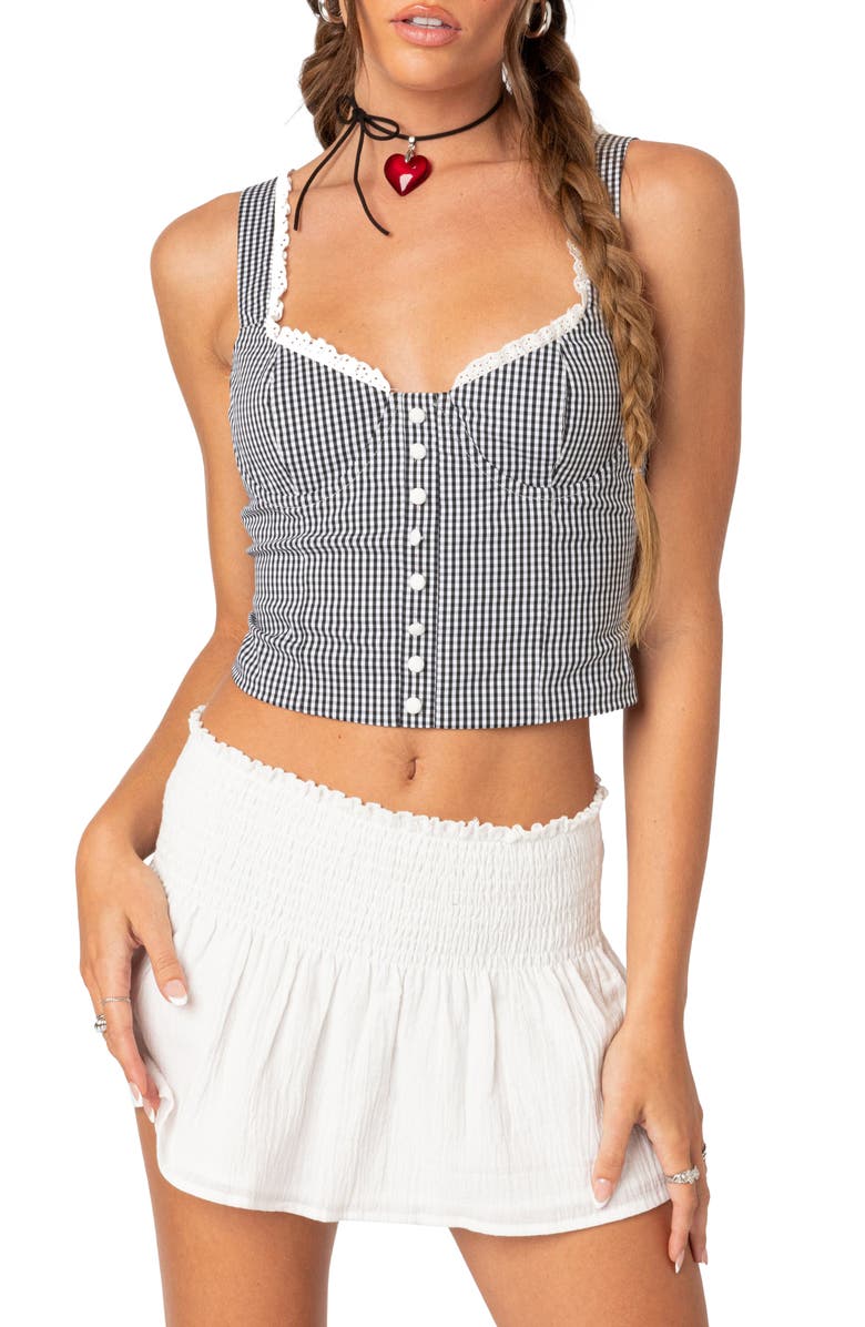 EDIKTED Gingham Bustier Corset Cotton Top, Main, color, Mix