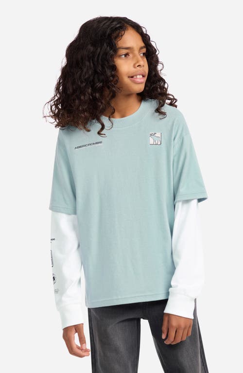 Abercrombie Kids Kids' Racetrack Layered Long Sleeve Graphic T-shirt In Gray