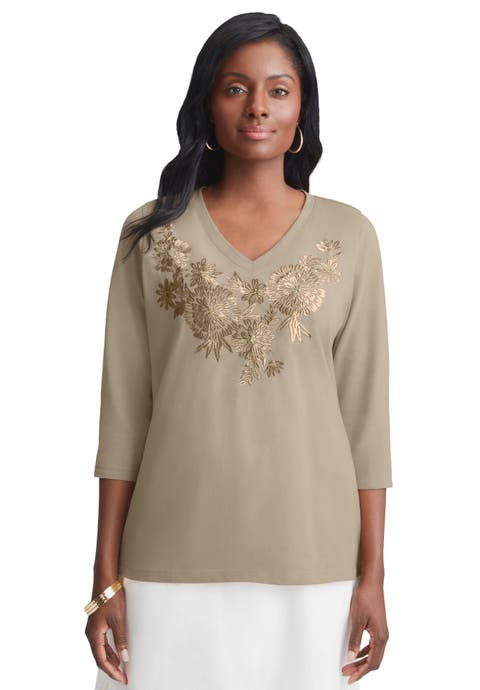 Stretch Cotton Embroidered Tee (Plus)