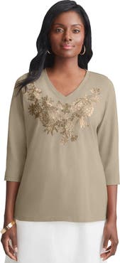 Jessica London Stretch Cotton Embroidered Tee