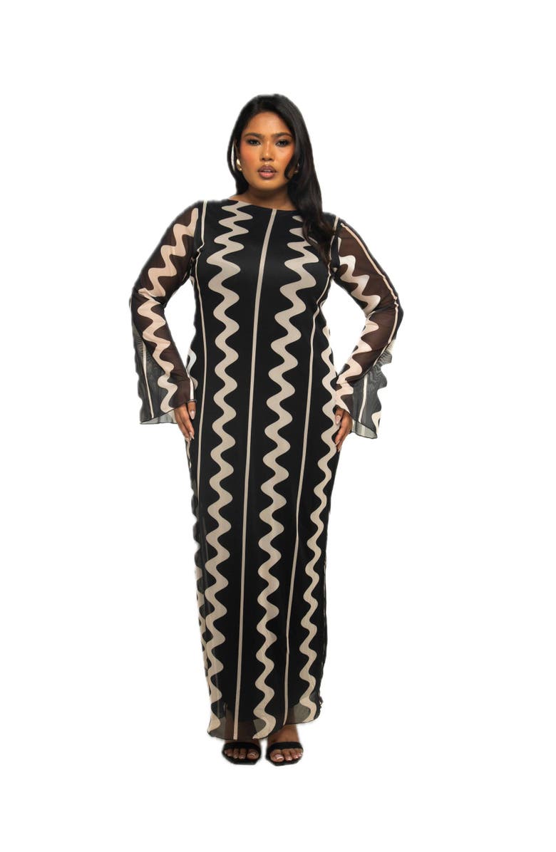 FASHION-SZN CURVE Plus Size Monochrome Print Maxi Dress, Main, color, 