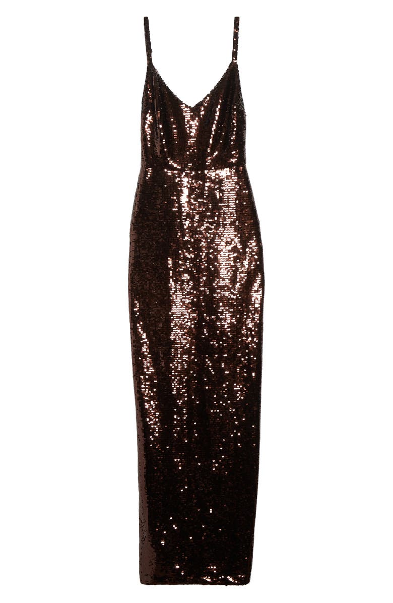 L'AGENCE Karma Sequin Maxi Dress, Alternate, color, Chocolate