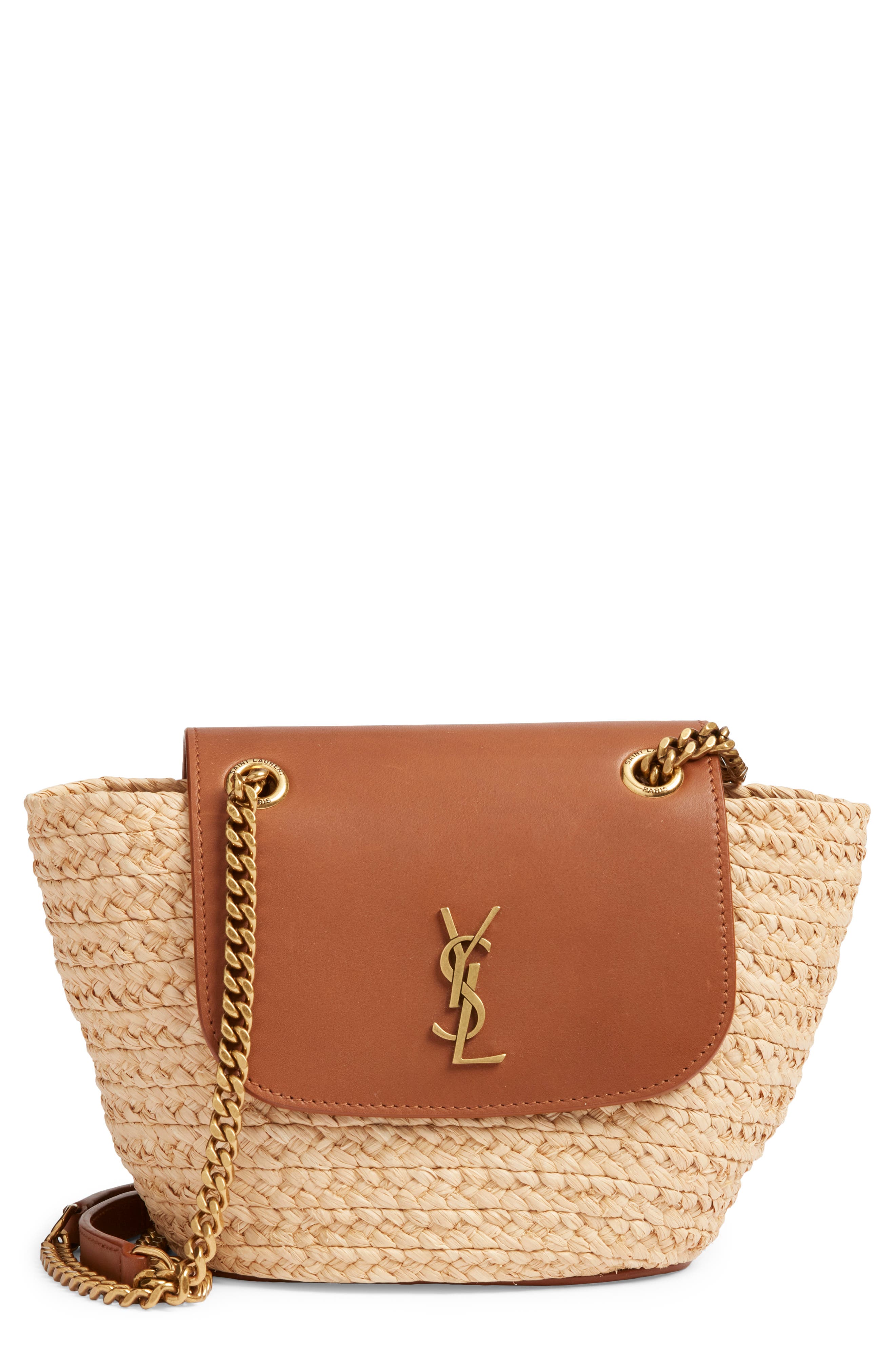 Saint Laurent Mini Panier Corssbody Bag, Main, color, Naturel/ Brick