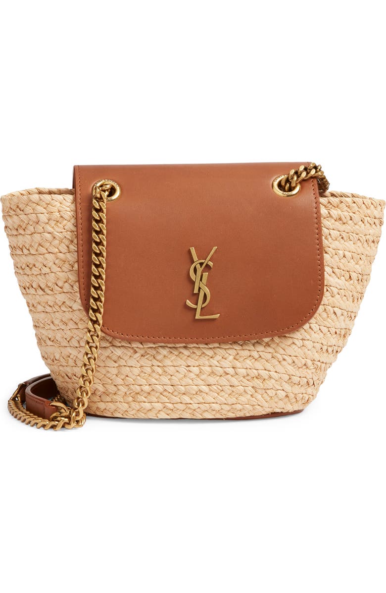 Saint Laurent Mini Panier Corssbody Bag, Main, color, Naturel/ Brick