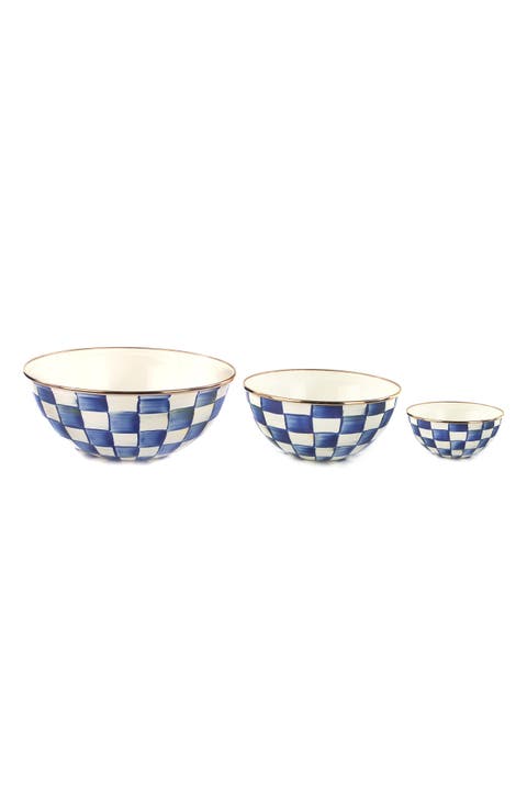 Royal Check Set of 3 Enameled Steel Bowls