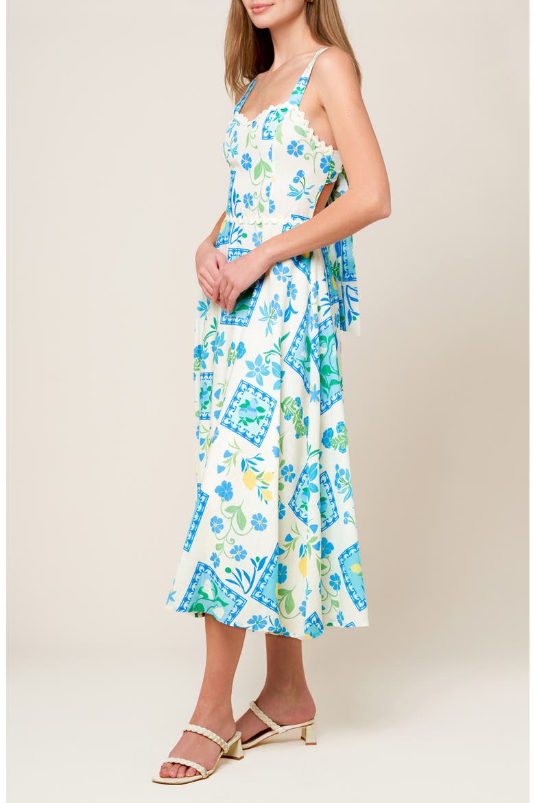 Floral Tie Back Fit & Flare Midi Dress, Alternate, color, IVORY BLUE