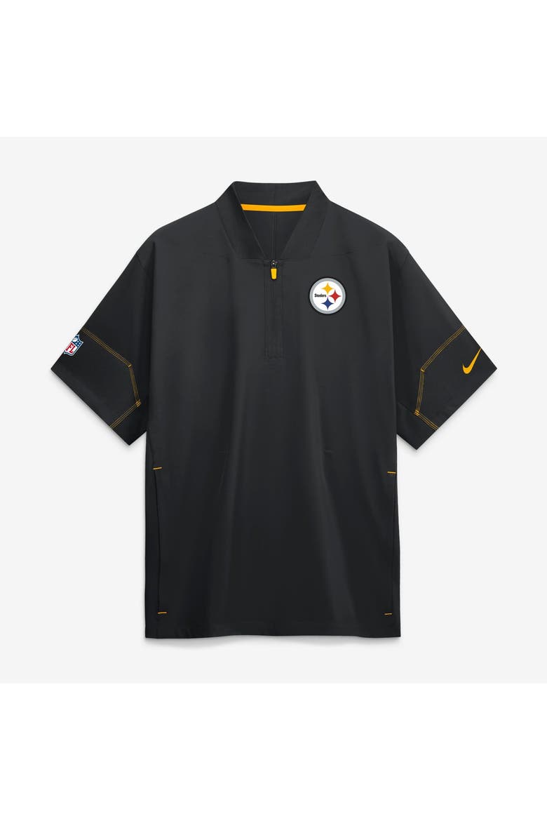 Men's Nike Black Pittsburgh Steelers Sideline Short Sleeve Quarter-Zip Coaches Jacket, Main, color, Black