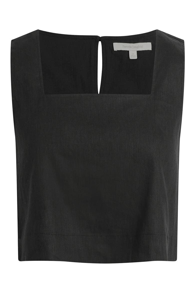 The Abby Linen Blend Square Neck Crop Shell, Alternate, color, BLACK