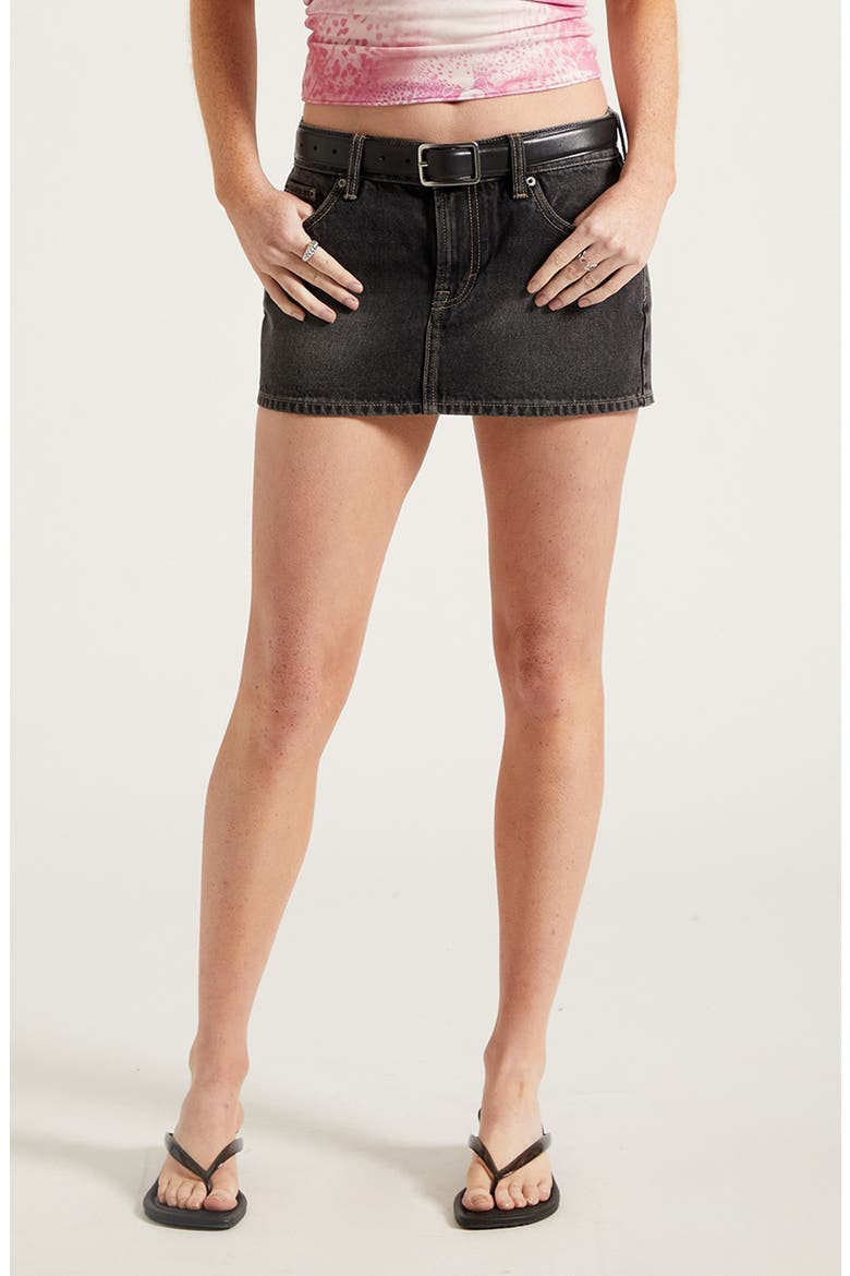 Piper Low Rise Denim Miniskirt, Main, color, BLACK