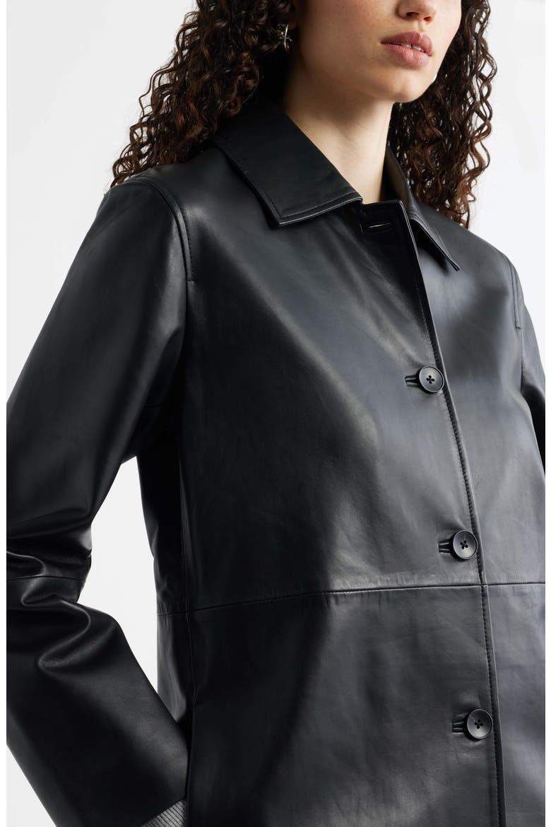 Long Leather Jacket, Alternate, color, BLACK