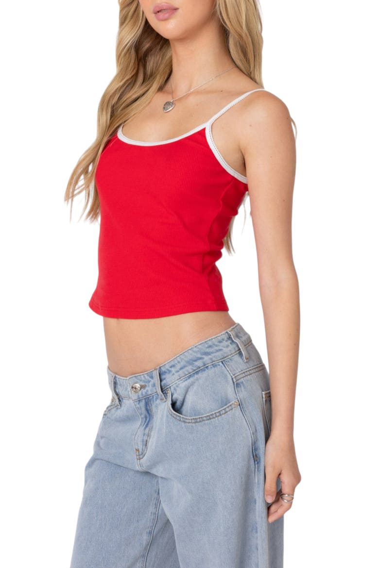 Franky Contrast Trim Rib Camisole, Alternate, color, RED