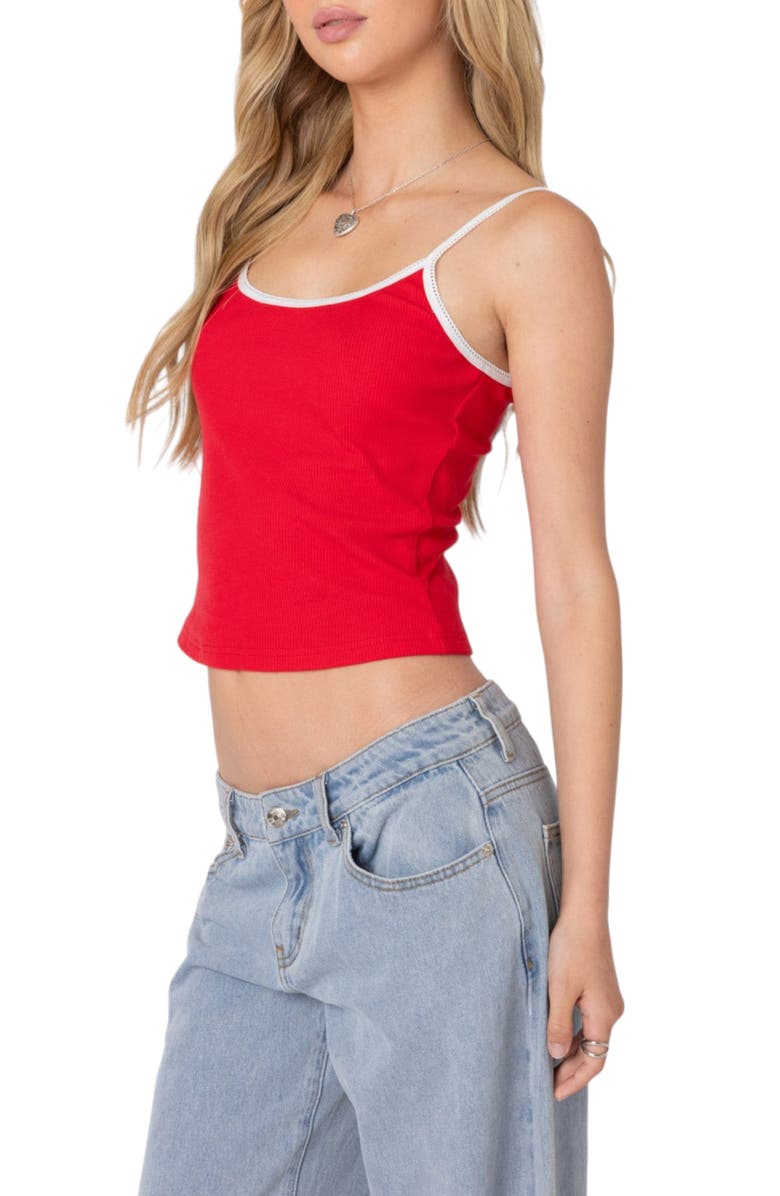 EDIKTED Franky Contrast Trim Rib Camisole, Alternate, color, Red