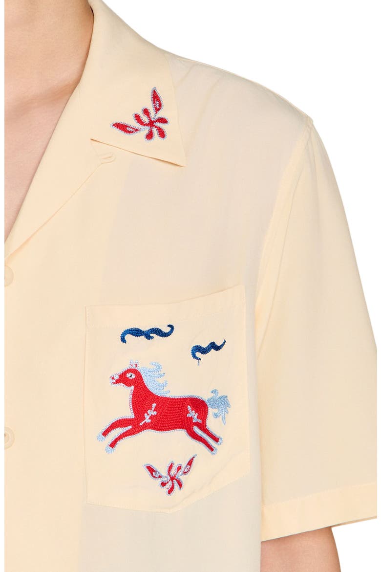 Embroidered horse loose-fit shirt, Alternate, color, Butter cream