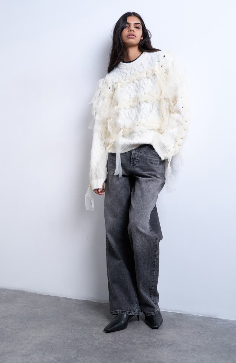 Topshop Ribbon Sweater, Main, color, Ivory