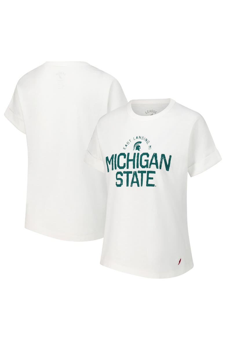 Women's League Collegiate Wear White Michigan State Spartans Slub Rolled Cuff T-Shirt, Main, color, White