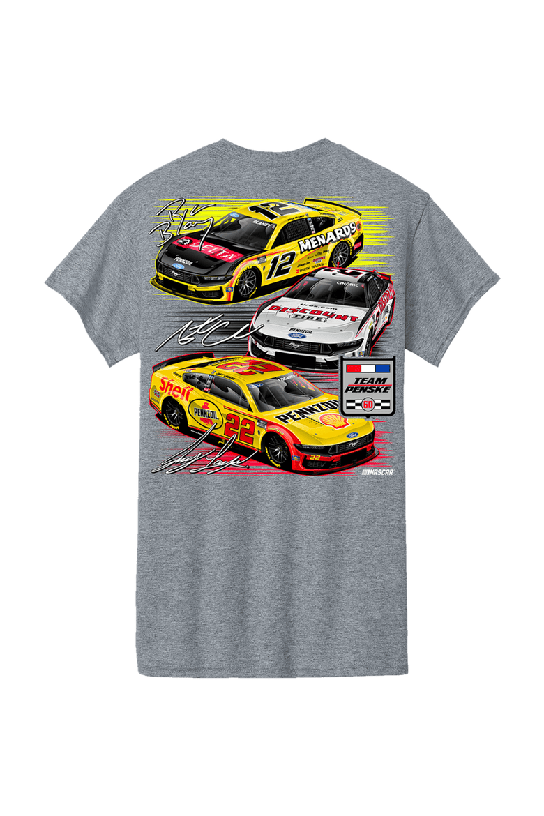 Men's Team Penske  Athletic Heather Gray Team Penske Three-Car Team T-Shirt, Alternate, color, Athletic Heather Gray