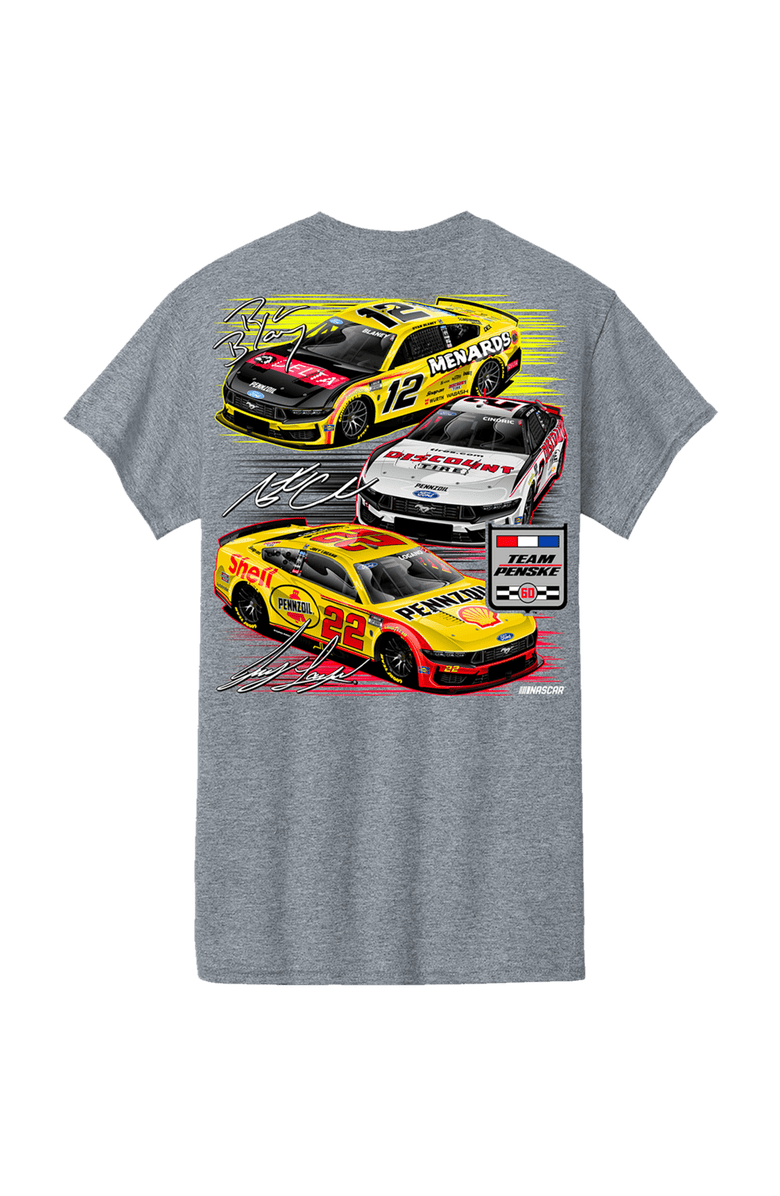 TEAM PENSKE Men's Team Penske Athletic Heather Gray Team Penske Three-Car Team T-Shirt, Alternate, color, Athletic Heather Gray