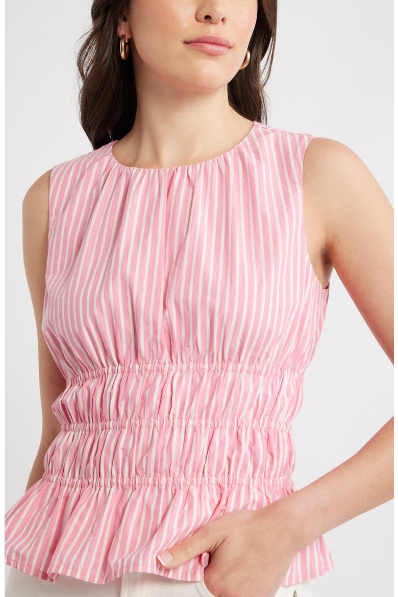 Stripe Smocked Peplum Poplin Top, Alternate, color, PINK ZENNA IVORY PENNY STRIPE
