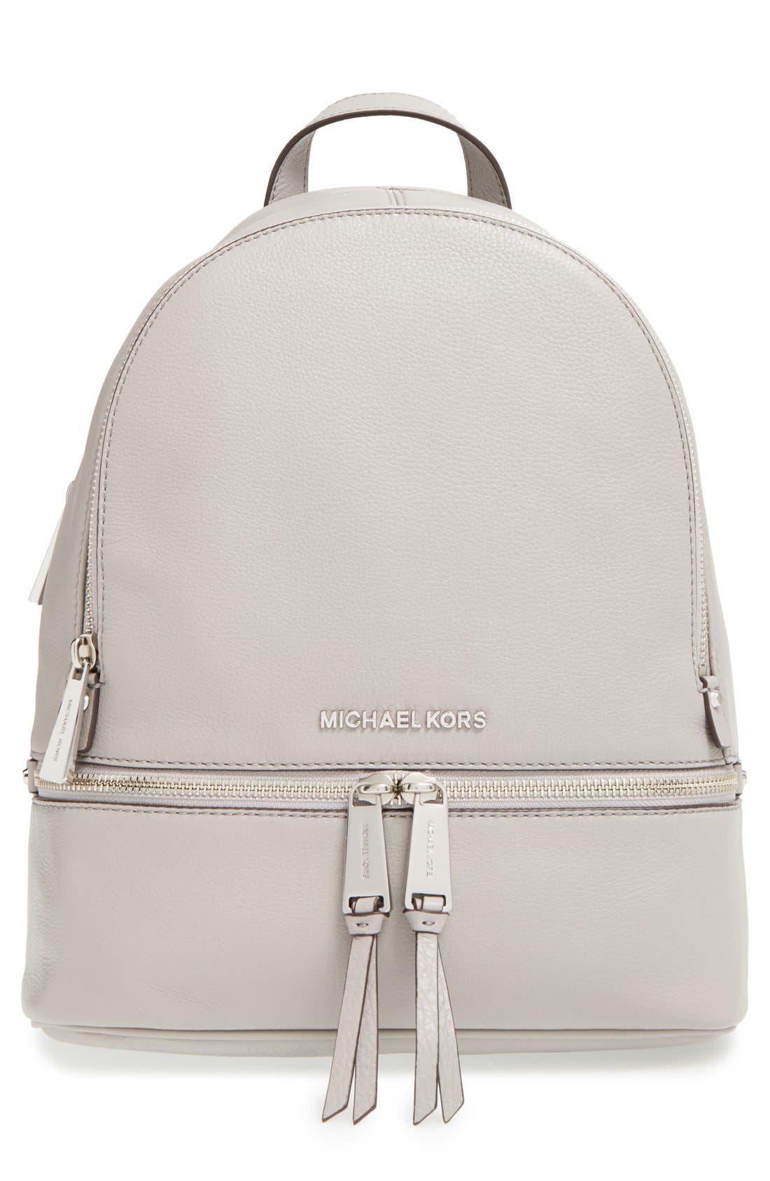 MICHAEL Michael Kors 'Small Rhea Zip' Leather Backpack, Main, color, 