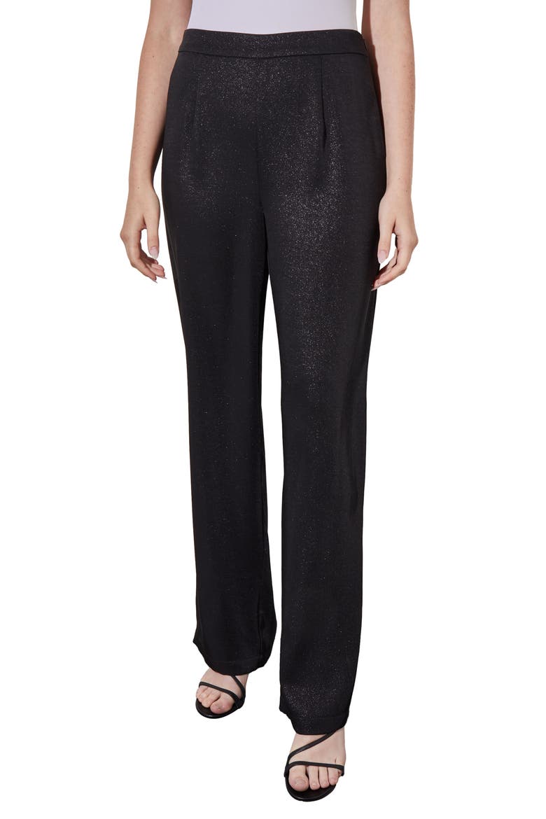 Metallic Shimmer Straight Leg Pants, Main, color, BLACK/ SILVER