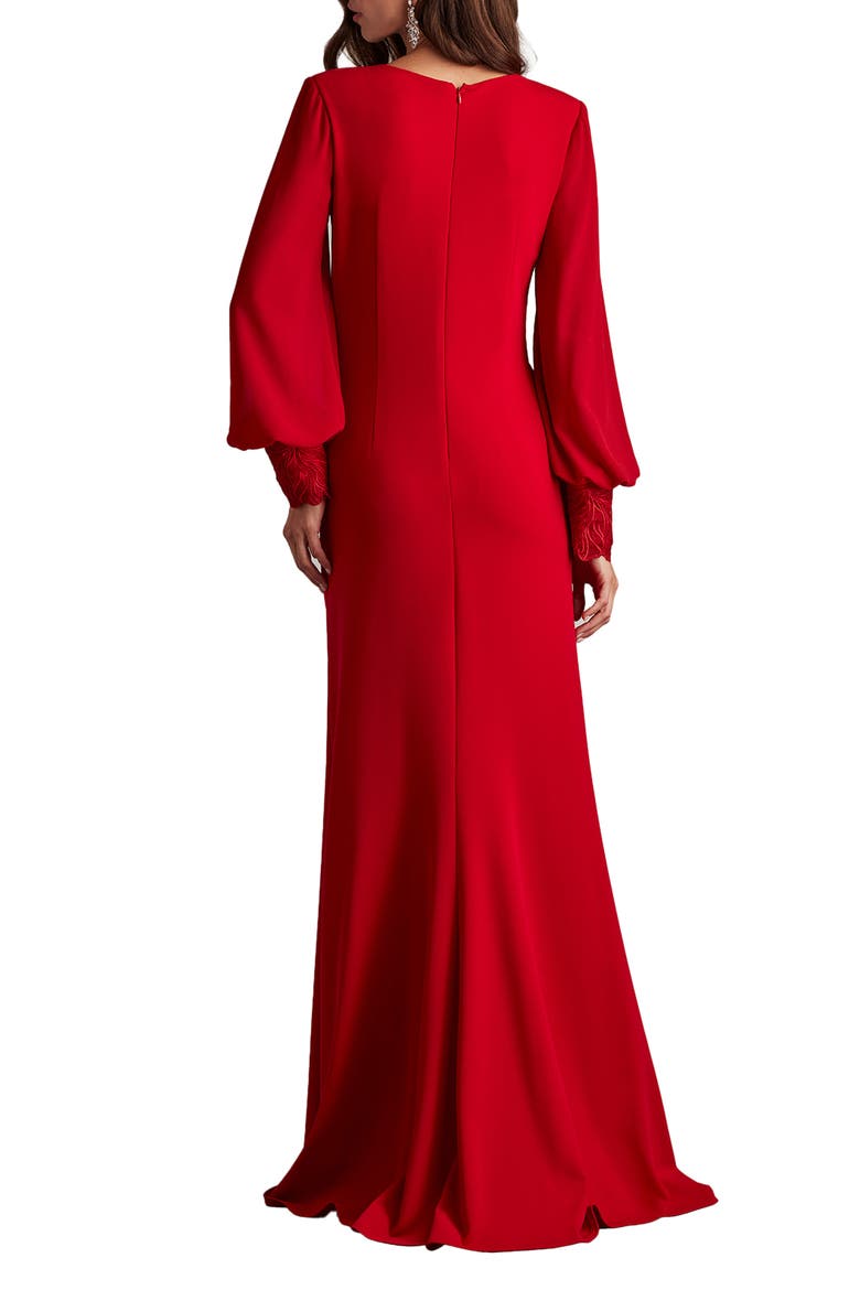 Floral Detail Long Sleeve Crepe Chiffon Gown, Alternate, color, CRANBERRY