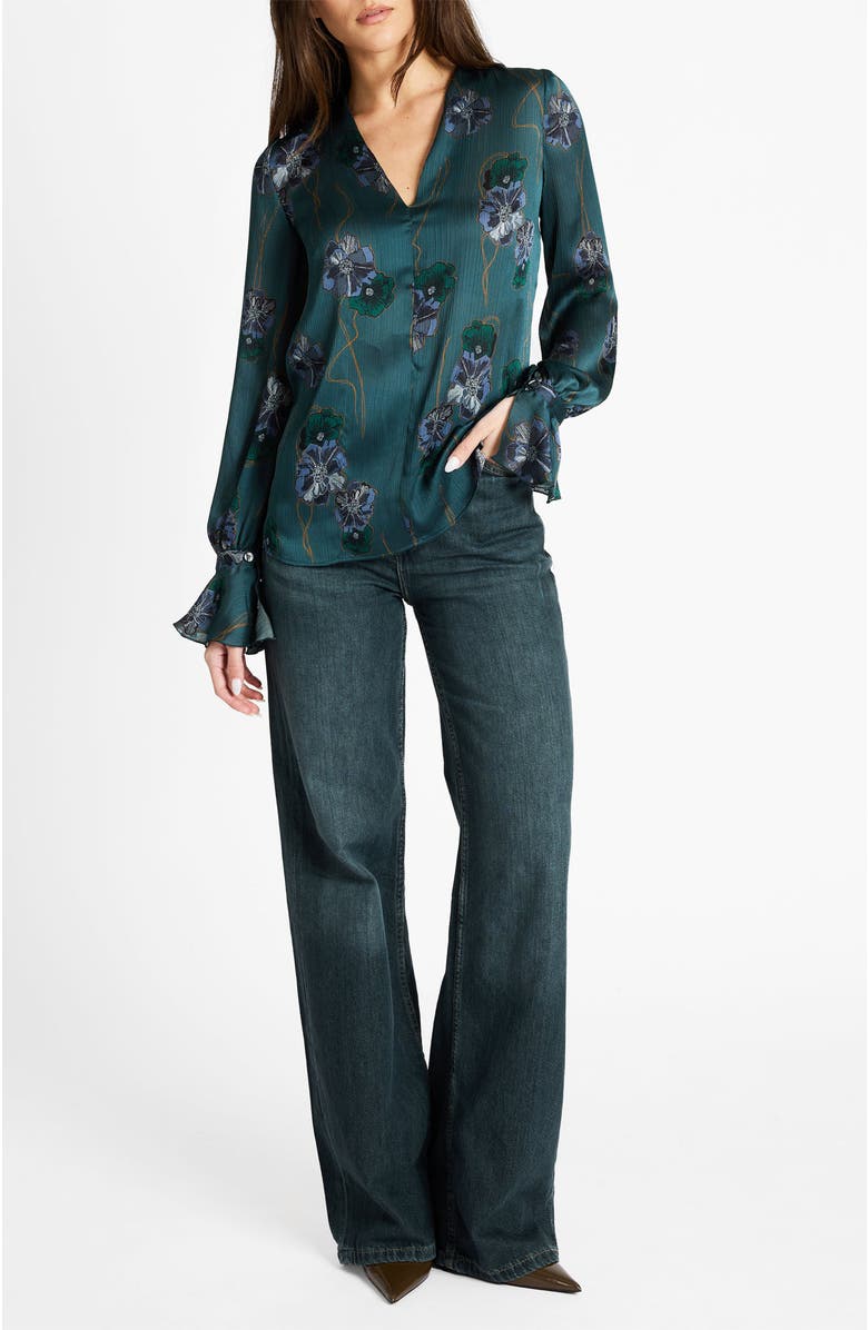 Santorelli Rue Long Sleeve Blouse in Crepe Georgette, Alternate, color, Steel Teal