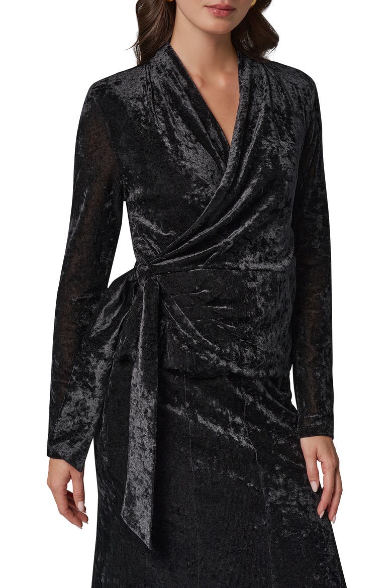 Velvet Wrap Top, Main, color, BLACK
