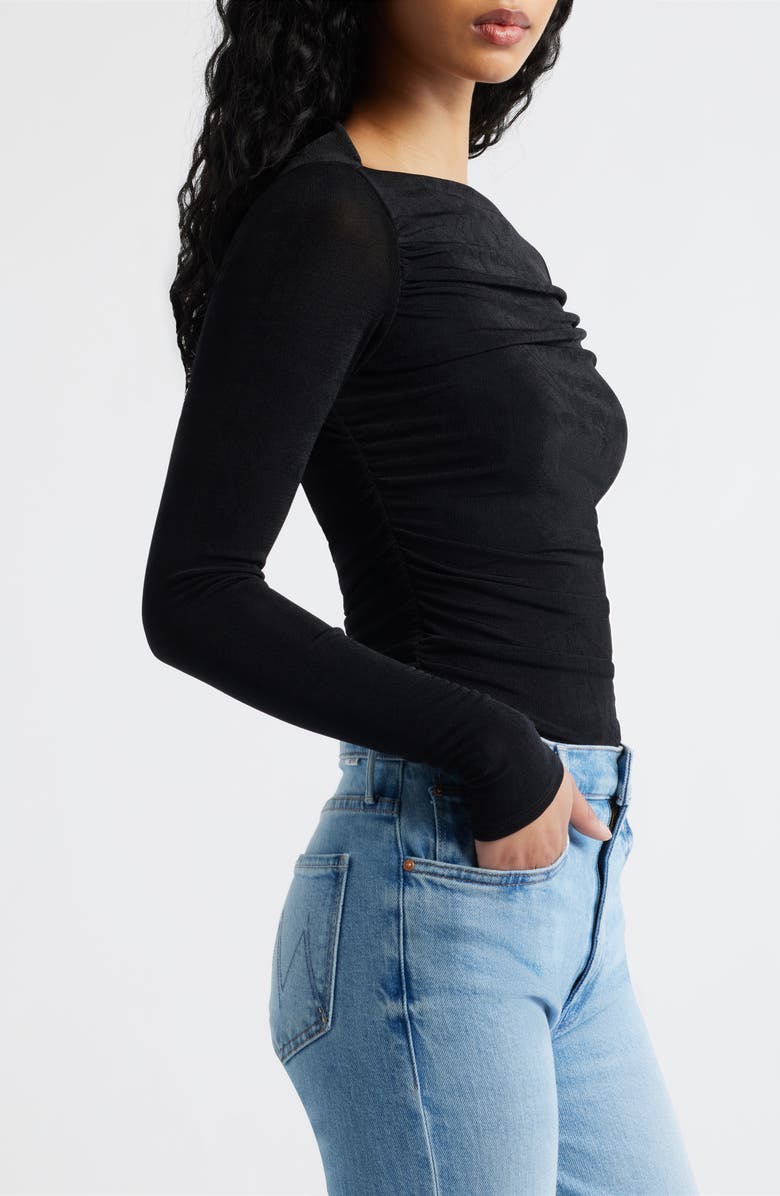 Reformation Berlin Ruched Knit Top, Alternate, color, Black